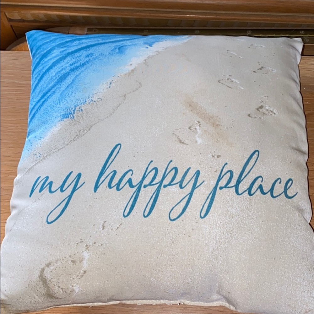 My happy place beach pillow